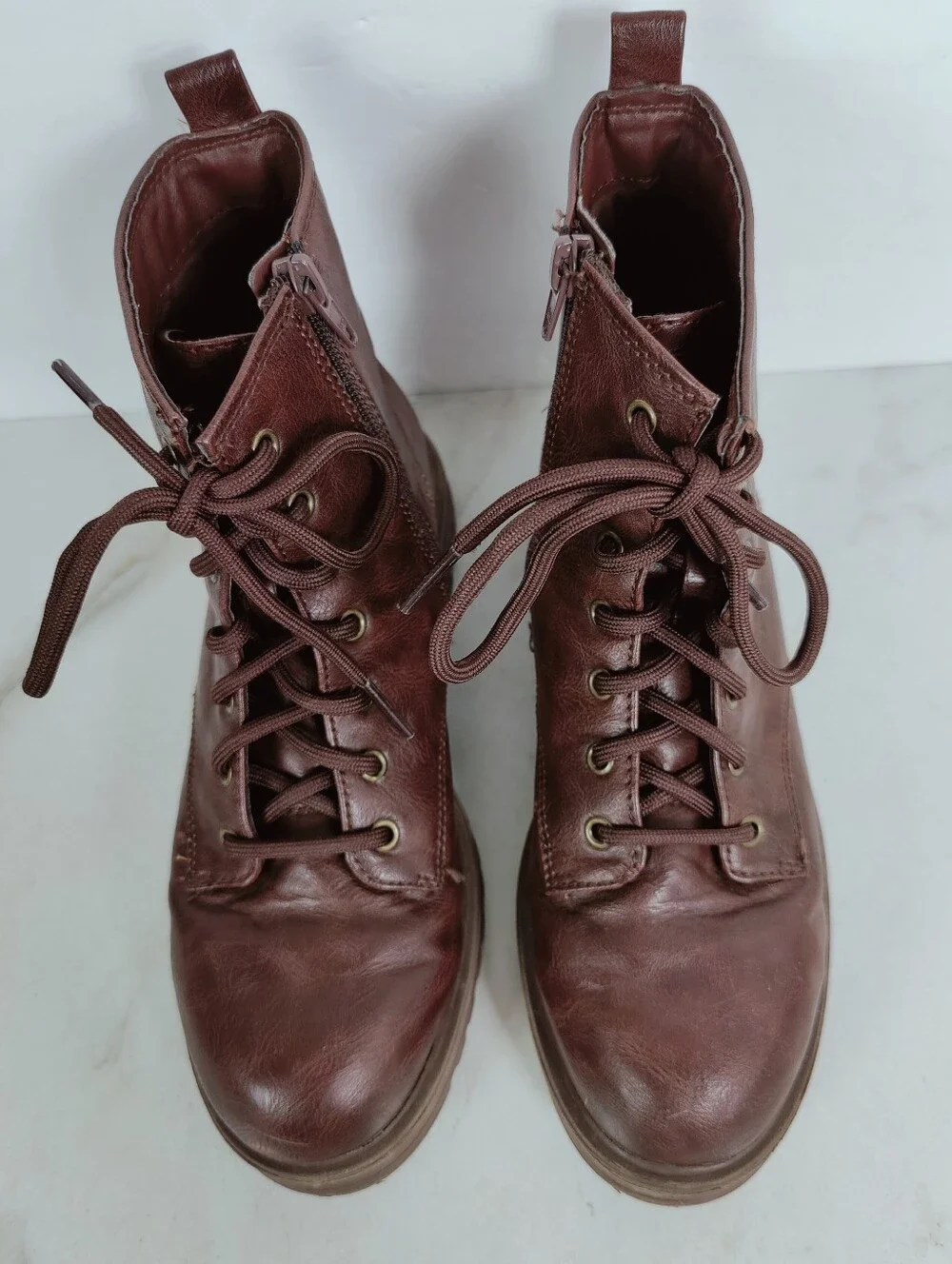 Wonder Nation Girls' Brown Faux Leather Lace Up Combat Boots, Sz 5